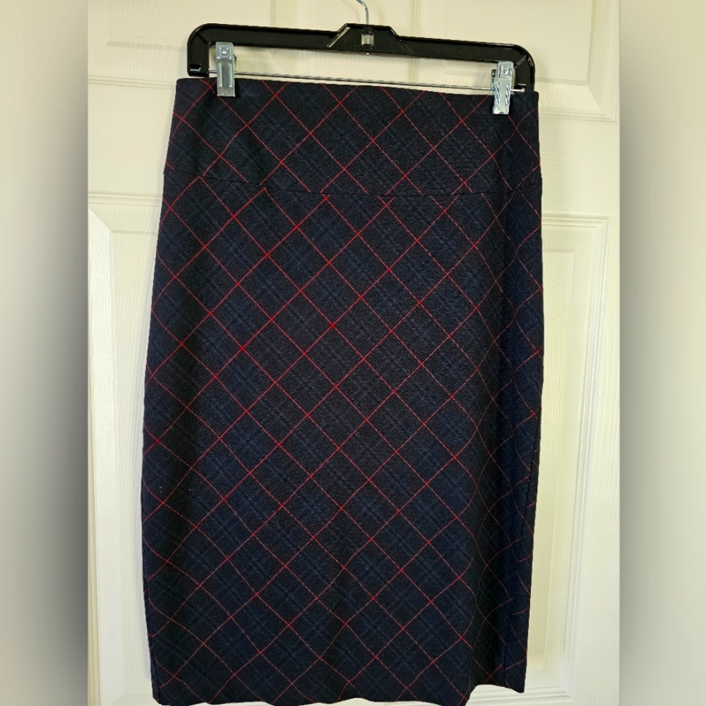 Express Navy and Red Plaid Skirt
